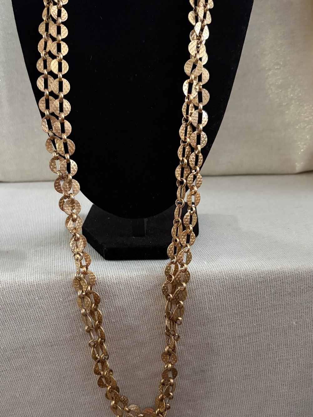 Textured Gold Layered Disk Link Necklace - Women Jewelry